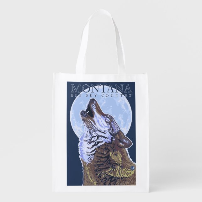 Montana -- Big Sky CountryHowling Wolf Grocery Bag (Front)