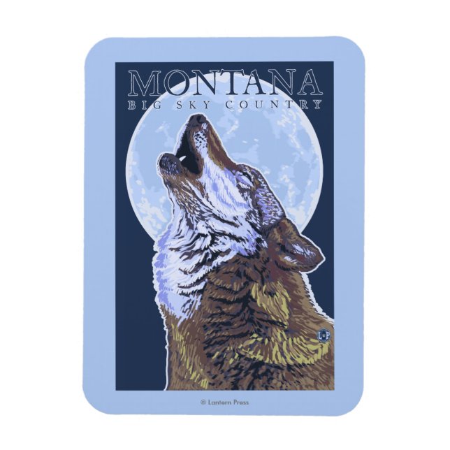 Montana -- Big Sky CountryHowling Wolf Magnet (Vertical)