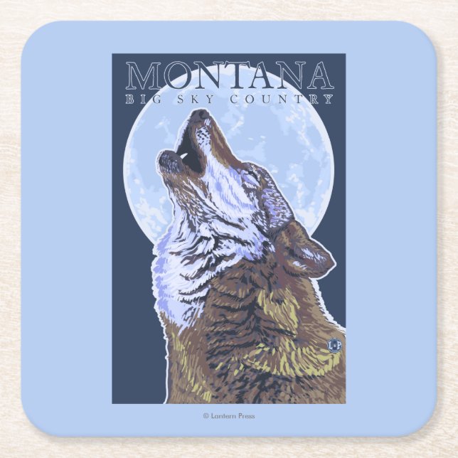 Montana -- Big Sky CountryHowling Wolf Square Paper Coaster (Front)