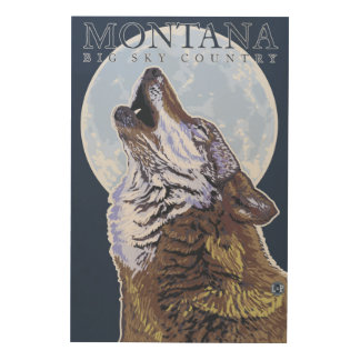 Montana -- Big Sky CountryHowling Wolf Wood Wall Art