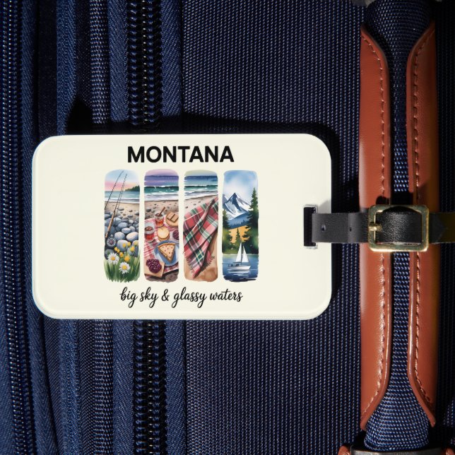 Montana – Big Sky & Glassy Waters Luggage Tag (Front Insitu 4)