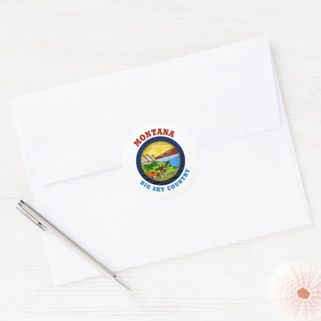 MONTANA BIG SKY STATE FLAG CLASSIC ROUND STICKER (Envelope)