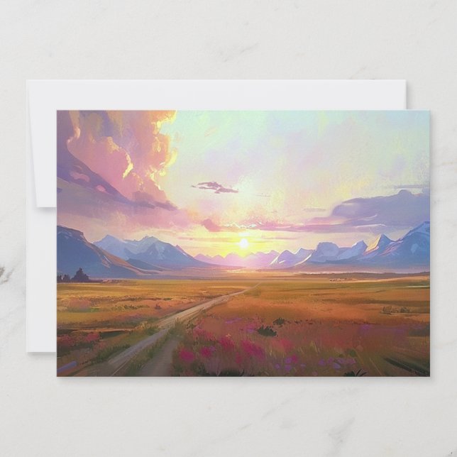 Montana Big Sky Sunrise Sunset Painting Foothills  Holiday Card (Front)
