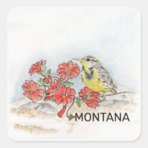Montana bird and flower square sticker