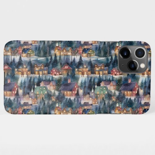 Montana Christmas at Midnight Street Watercolor iPhone 11Pro Max Case