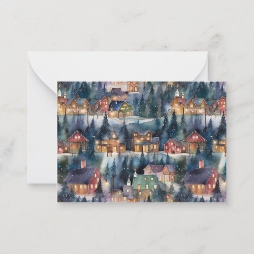 Montana Christmas at Midnight Street Watercolor Note Card