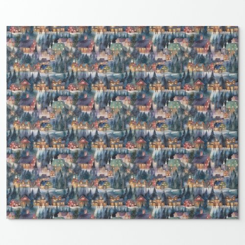 Montana Christmas at Midnight Street Watercolor Wrapping Paper