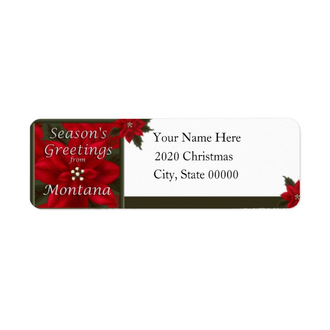 Montana Christmas Poinsettia Return Address Label (Front)
