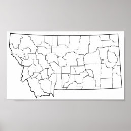 Montana Counties Blank Outline Map Poster