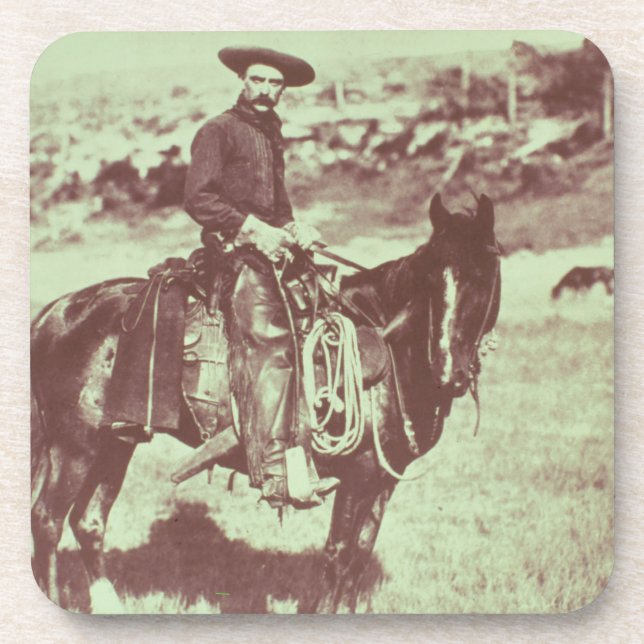 Montana Cowboy, c.1880 (b/w photo) Beverage Coaster (Front)