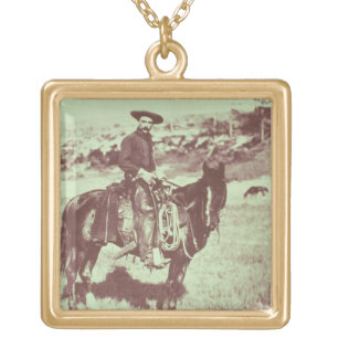 Montana Cowboy, c.1880 (b/w photo) Gold Plated Necklace