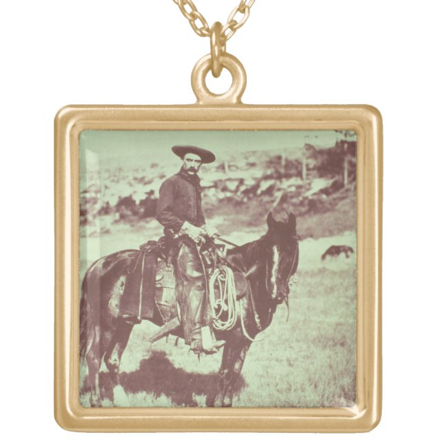 Montana Cowboy, c.1880 (b/w photo) Gold Plated Necklace (Front)