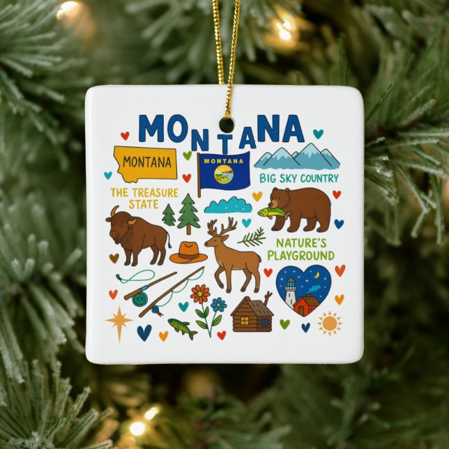 Montana Custom Family Trip Christmas Ceramic Ornament (Tree)