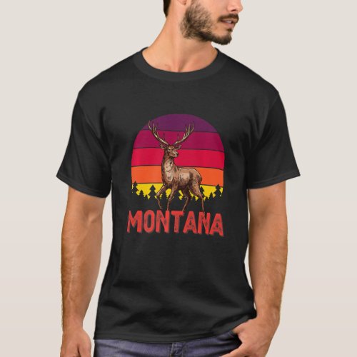 Montana Deer Hunter Sunset Vintage Retro Hunting T_Shirt