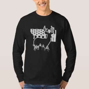Montana Elk Hunting State Map US Flag Patriotic Hu T-Shirt