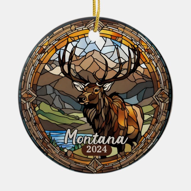 Montana Elk Mountain Ceramic Ornament (Front)