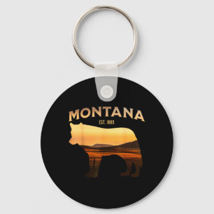 Montana Est 1889 Wolf Scenic Wilderness View Keychain