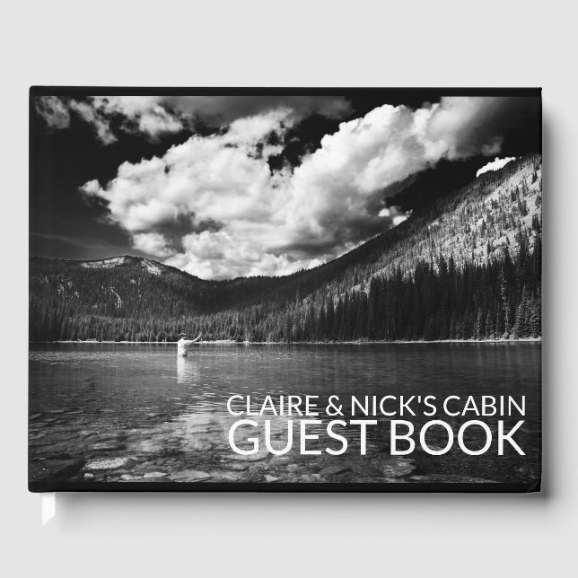 Montana Fisherman -- Personalized Mountain Cabin Guest Book (Front)