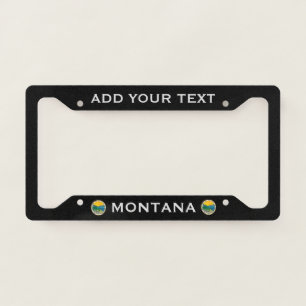 Montana Flag Coat Of Arms Add Your Text Black License Plate Frame