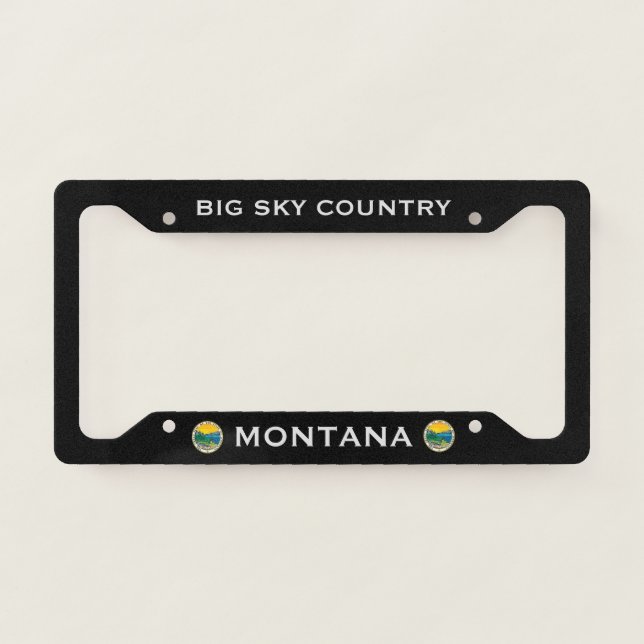 Montana Flag Coat Of Arms Big Sky Country Black License Plate Frame (Front)