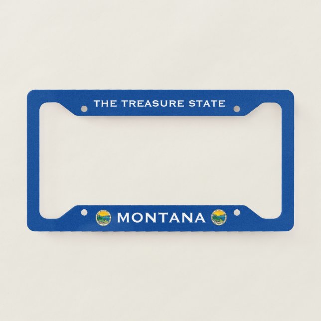 Montana Flag Coat Of Arms The Treasure State Blue License Plate Frame (Front)