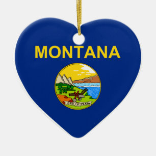 Montana Flag Heart Ceramic Ornament
