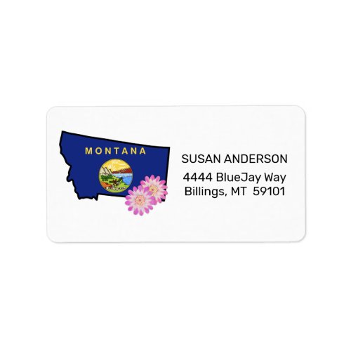 Montana Flag with State Flower Bitterroot Label