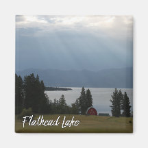 Montana Flathead Lake Shore Red Barn Trees