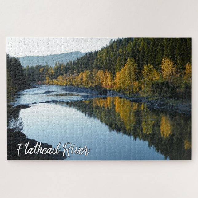 Montana Flathead River In Fall Mountains Trees Jigsaw Puzzle (Horizontal)