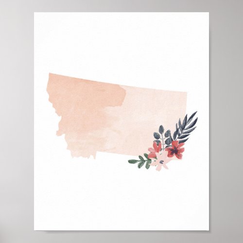 Montana Floral Watercolor State Poster