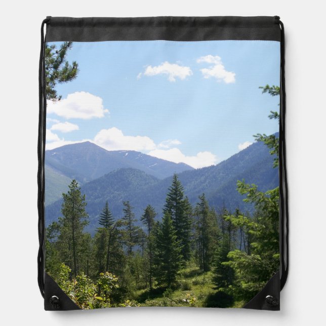 Montana Forest and Mountains Scenic View Drawstring Bag (Front)