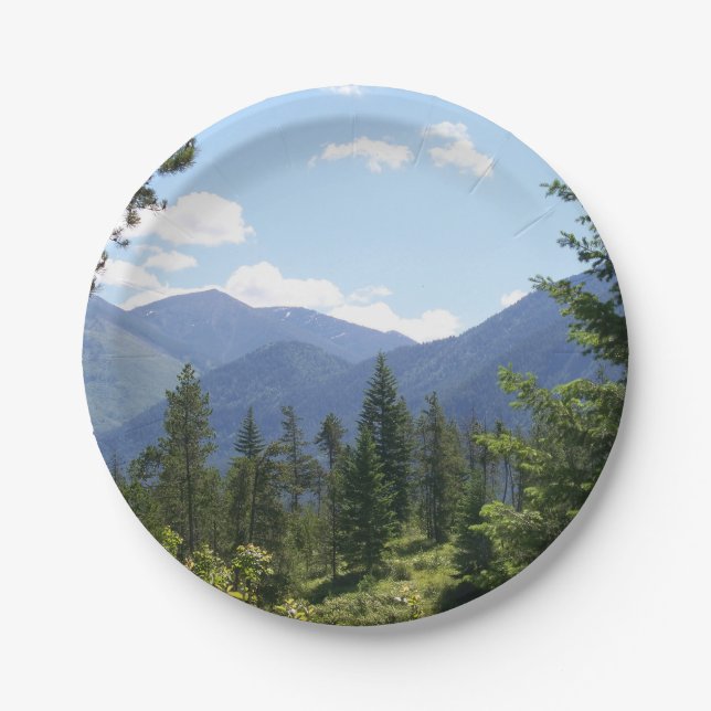 Montana Forest and Mountains Scenic View Paper Plates (Front)
