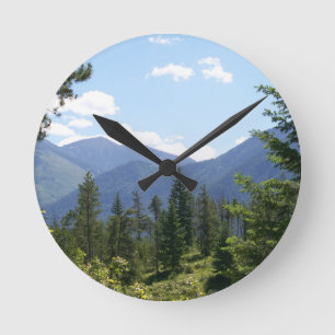 Montana Forest and Mountains Scenic View Round Clock