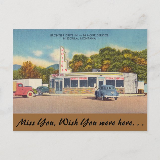 Montana, Frontier Drive-In, Missoula Postcard (Front)
