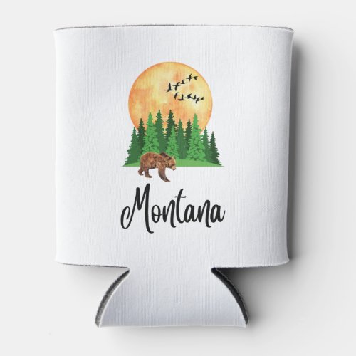 Montana Grizzly Bear Pine Trees and Flock of Birds Can Cooler