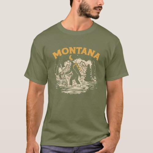 Montana Hiking Bigfoot Nighttime Stroll Mountains T_Shirt