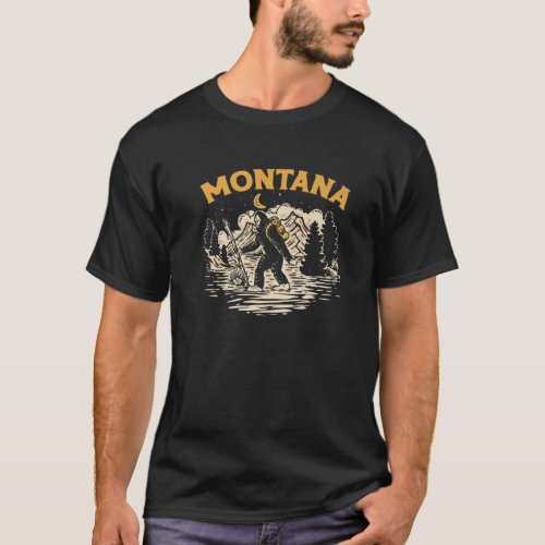 Montana Hiking Bigfoot Nighttime Stroll Mountains T_Shirt