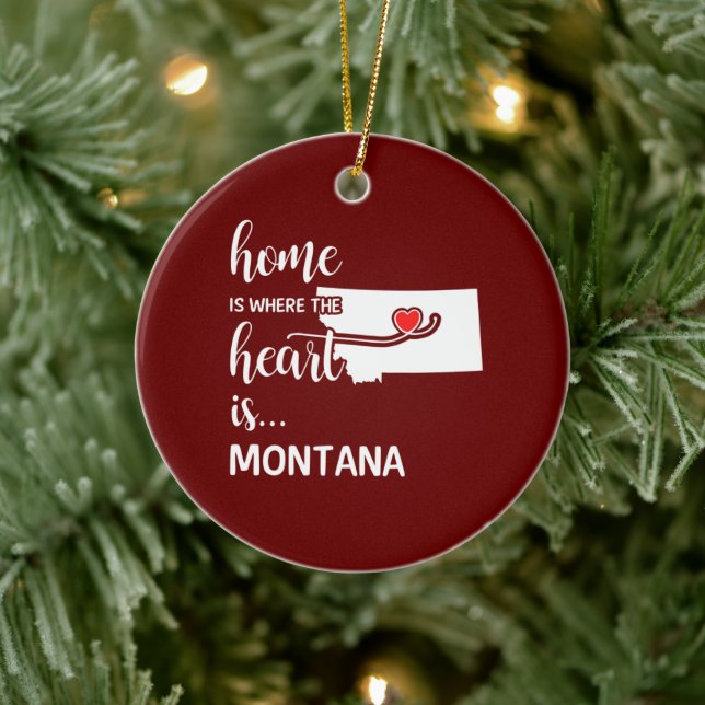 Montana home is where the heart is ceramic ornament (Tree)
