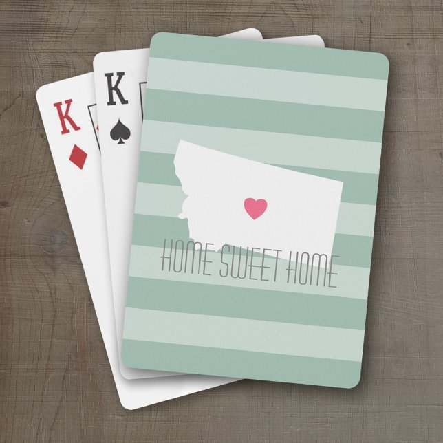 Montana Home State Love with Custom Heart Poker Cards (Personalized Playing Cards with a State Map, Movable Heart and Name)