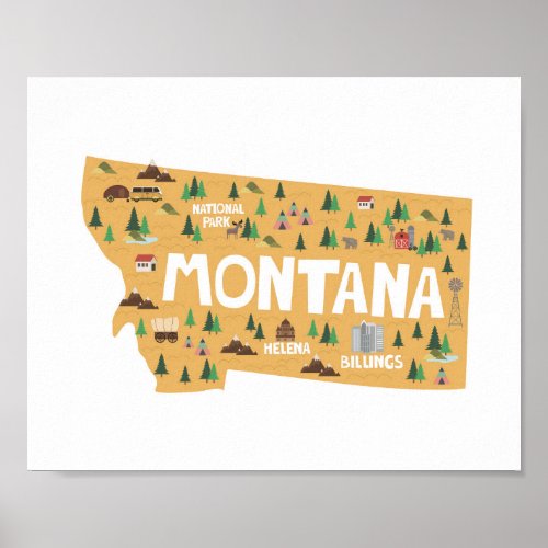 Montana Icon Landmarks Map Poster