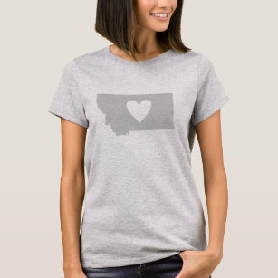 Montana Map Shape Gray Background with Big Heart T-Shirt