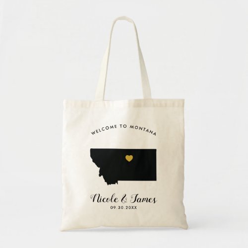 Montana Map Wedding Welcome Bag Black  Gold Tote Bag