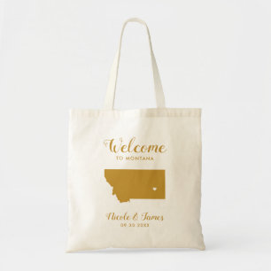Montana Map Wedding Welcome Bag, Gold Tote Bag