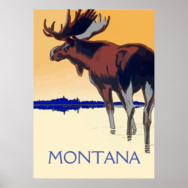 Montana, Moose,Vintage Style Poster (Front)