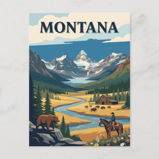 Montana Mountain Ranch Bison Vintage Poster Postcard