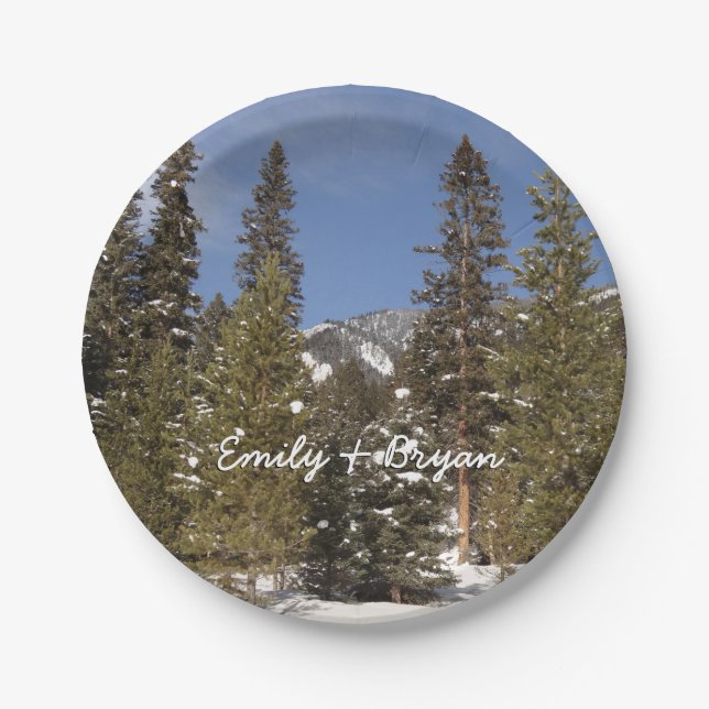 Montana Mountain Trails in Winter Landscape Photo Paper Plates (Front)