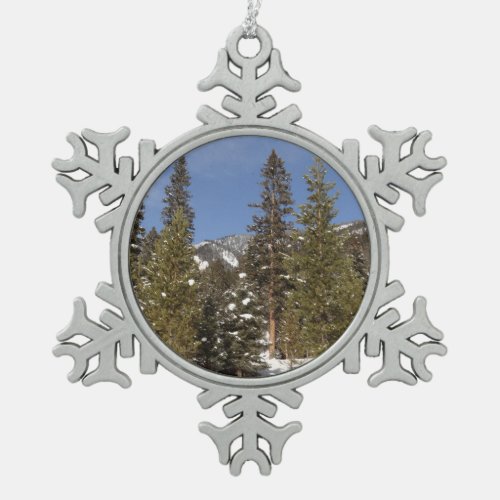 Montana Mountain Trails in Winter Landscape Photo Snowflake Pewter Christmas Ornament