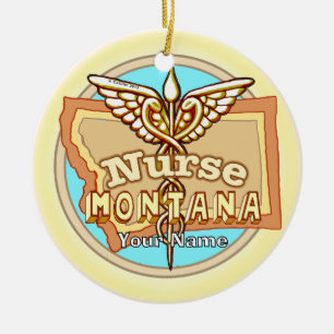 Montana Nurse Caduceus  Ceramic Ornament