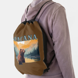 Montana Outline Bear Mountains Drawstring Bag