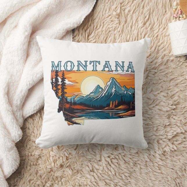 Montana Outline Mountains Throw Pillow (Blanket)